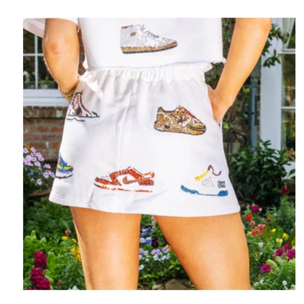 QUEEN OF SPARKLES White Skort with Colorful Sneakers